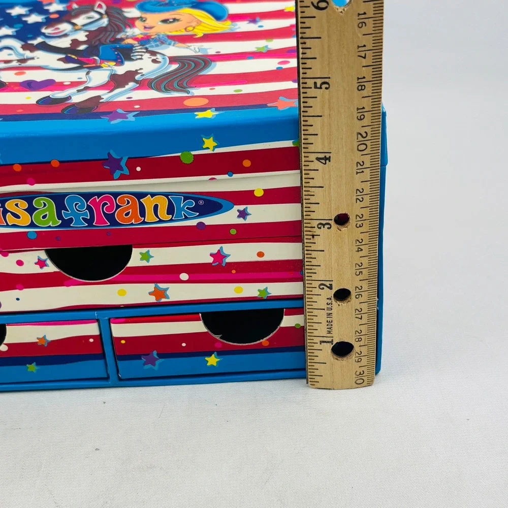 Lisa Frank USA Cowgirl Stationery Jewelry Box Patriotic Flag 3 Drawer Storage